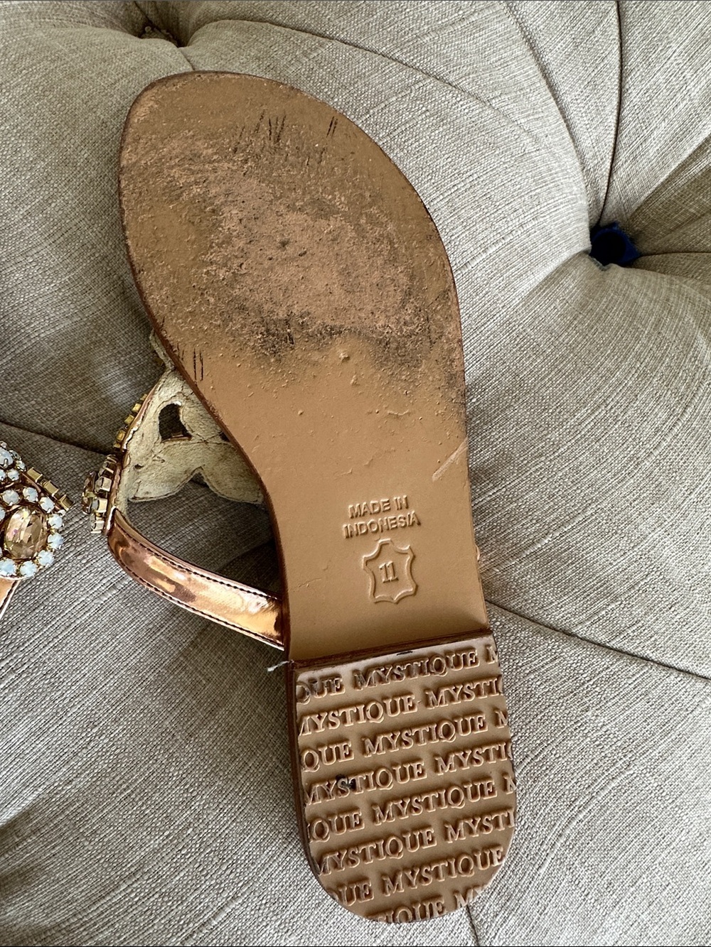 Mystique Tan Jeweled Thong Sandals - Picture 4 of 9